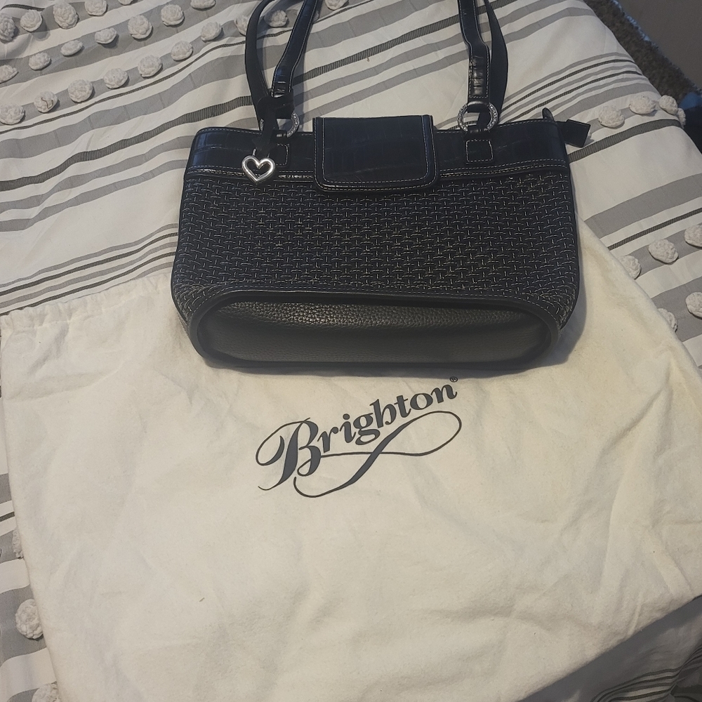 BRIGHTON Black Woven Leather Shoulder Bag Handbag Purse and Dust Bag NWOT